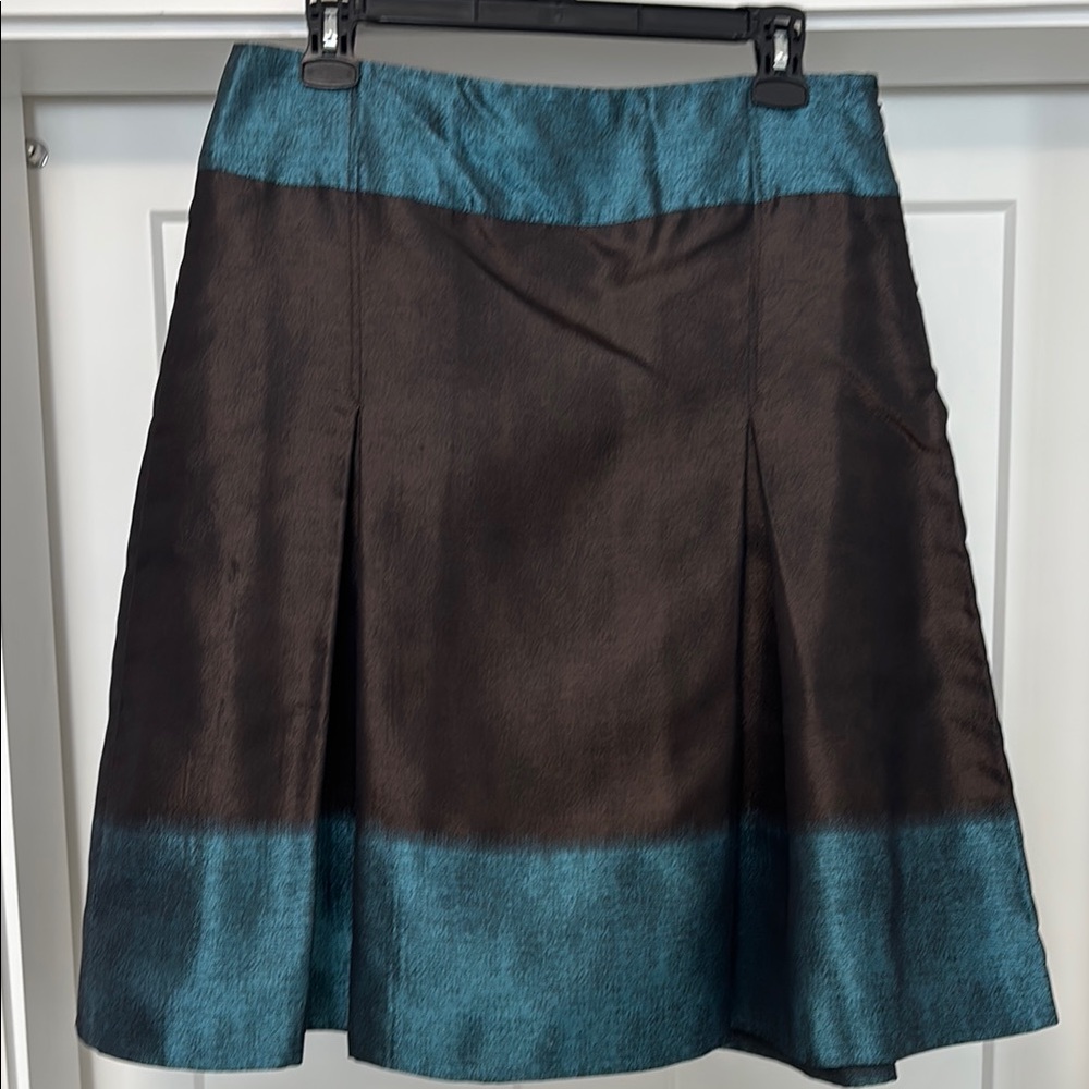 Derek Lam Black Label Elegant Silk Teal and Brown Women's Skirt